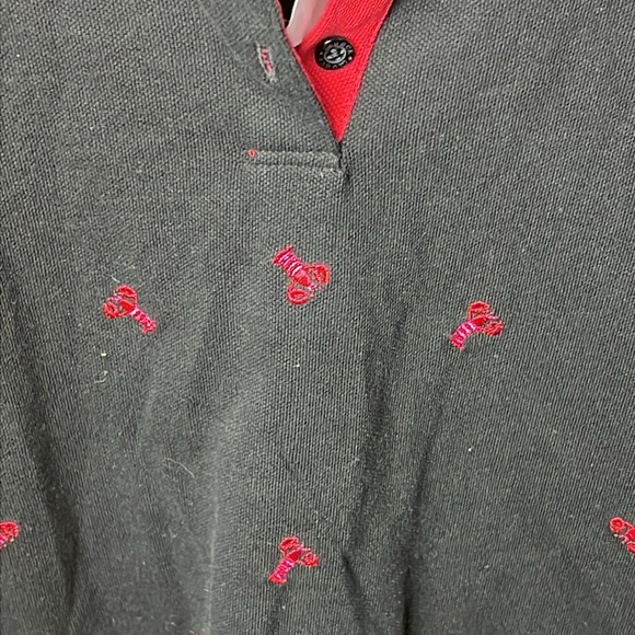Quacker Factory Women Black Polo Shirt XS Red Collar Lobster Embroidery Short Sl - Picture 3 of 8